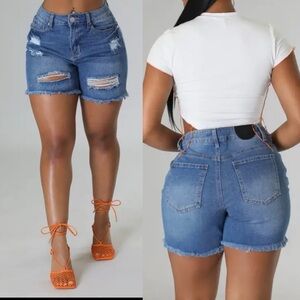 Women’s Blue Distressed Denim Shorts